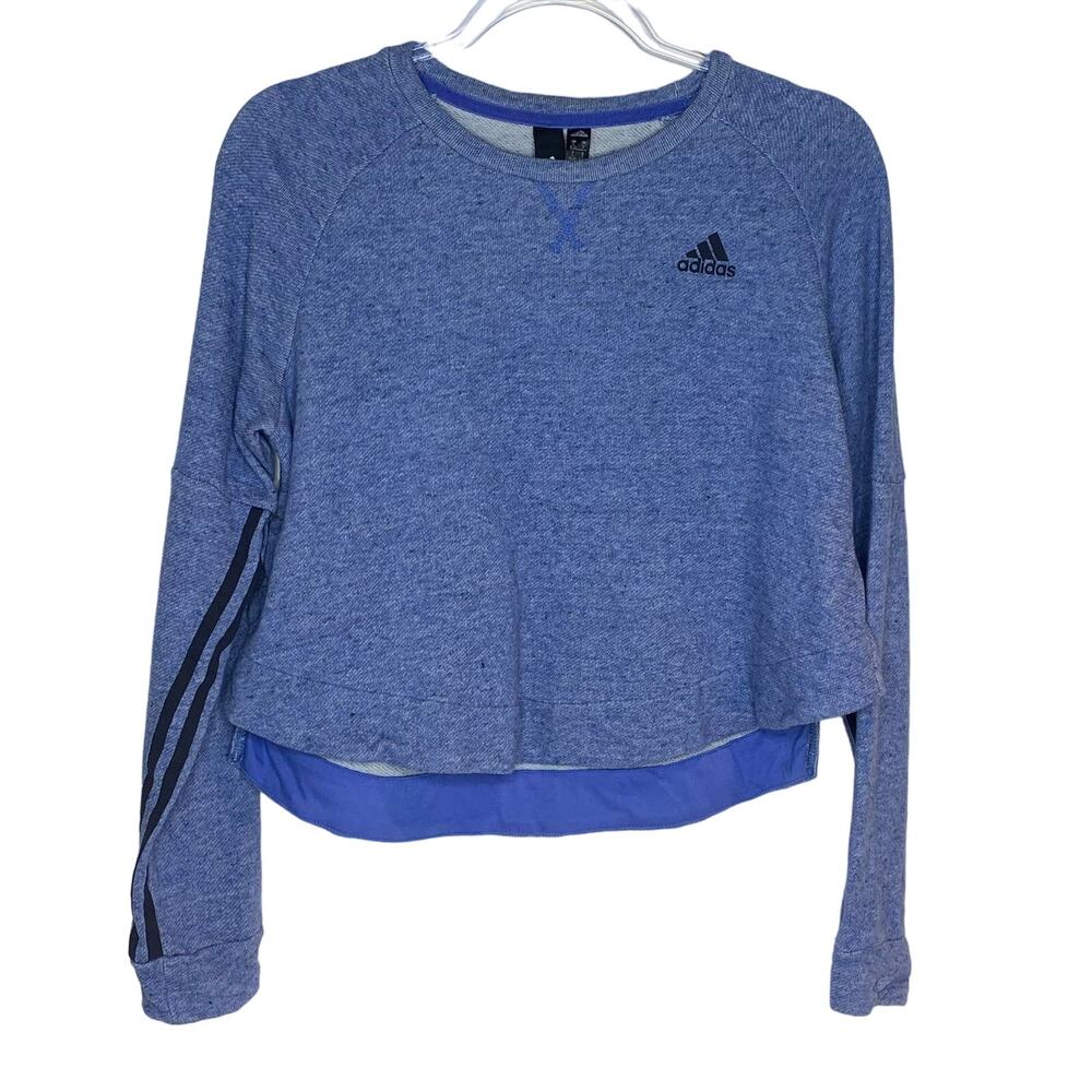 Adidas Womens Small Sport 2 Street Cropped‎ Sweatshirt Top Blue Long Sleeve